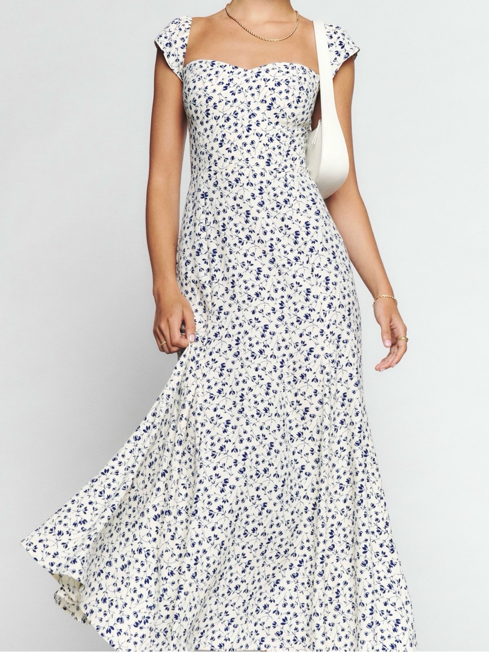 Reformation Bryson Midi Dress Sz 2 White Blue Floral Mykonos Sweetheart - Picture 1 of 14